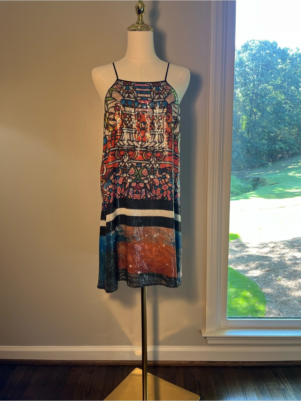 CLOVER CANYON Sequin Mosaic Print Slip Dress - Multicolor- small- party -event